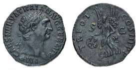 Traiano (98-117 d.C.)
Asse databile agli anni 99-100 d.C. - Zecca: Roma - Diritto: testa laureata dell'Imperatore a destra - Rovescio: la Vittoria in...