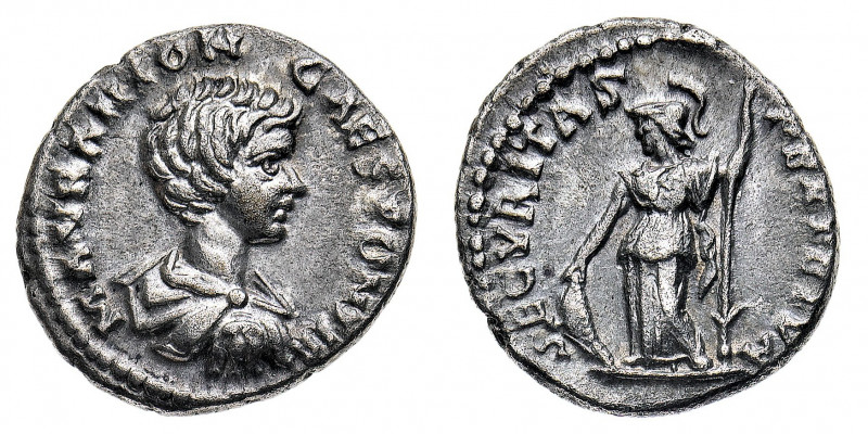 Caracalla (211-217 d.C.)
Denario con il titolo di Cesare databile agli anni 196...