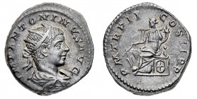 Eliogabalo (218-222 d.C.)
Antoniniano - Zecca: Roma - Diritto: busto radiato e drappeggiato dell'Imperatore a destra - Rovescio: la Fortuna seduta a ...