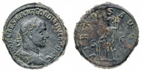 Gordiano II (238 d.C.)
Sesterzio - Zecca: Roma - Diritto: busto laureato, drappeggiato e corazzato dell'Imperatore a destra - Rovescio: la Virtus sta...
