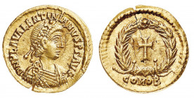 Valentiniano III (425-455 d.C.)
Tremisse - Zecca: Ravenna o Roma - Diritto: busto diademato, drappeggiato e corazzato dell'Imperatore a destra - Rove...