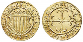 Regno di Sardegna
Filippo V di Spagna (1700-1718) - Scudo d'oro 1702 - Zecca: Cagliari - Diritto: stemma coronato - Rovescio: croce fiorata - gr. 3,2...