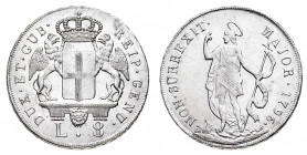 Repubblica di Genova 
Governo dei Dogi Biennali (1528-1797) - 8 Lire 1796 - Diritto: due grifoni reggono lo stemma della Repubblica e la corona sovra...
