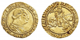 Ducato di Milano
Francesco Sforza (1450-1466) - Ducato d'oro - Diritto: busto corazzato del Duca a destra - Rovescio: il Duca a cavallo verso destra ...