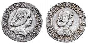 Ducato di Milano
Gian Galeazzo Maria Sforza con la reggenza di Ludovico Maria Sforza (1480-1494) - Testone - Diritto: busto corazzato di Gian Galeazz...