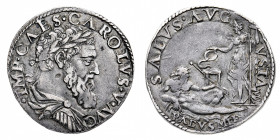 Ducato di Milano
Carlo V Imperatore (1535-1556) - Denaro da 25 Soldi - Diritto: busto laureato e corazzato di Carlo V a destra - Rovescio: la Salute ...