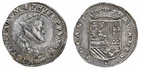 Ducato di Milano
Filippo II di Spagna (1556-1598) - Mezzo Scudo o Mezzo Ducatone - Diritto: busto coronato e corazzato con gorgiera del Duca a destra...