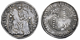 Pesaro
Giovanni I Sforza (1489-1500 e 1503-1510) - Grosso - Diritto: stemma inquartato - Rovescio: la Vergine seduta in trono di fronte con il Bambin...