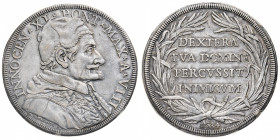 Stati Pontifici
Innocenzo XI (1676-1689) - Piastra 1684 Anno VIII - Zecca: Roma - Diritto: effigie del Papa a destra - Rovescio: motto fra due rami d...