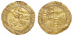 Regno di Napoli
Alfonso I d'Aragona (1442-1458) - Ducato e mezzo o Alfonsino d'oro - Diritto: stemma inquartato di Napoli e Aragona - Rovescio: Alfon...