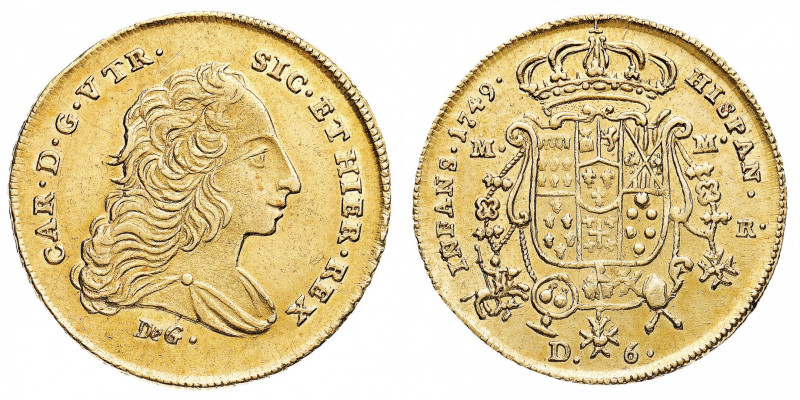 Regno di Napoli
Carlo III di Borbone (1734-1759) - 6 Ducati 1749 NGC AU 55 - Ze...