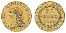 Repubblica Subalpina (1800-1802)
20 Franchi Anno 9° NGC MS 61 - Zecca: Torino - Diritto: effigie muliebre elmata a sinistra, allegoria della Repubbli...