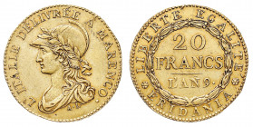 Repubblica Subalpina (1800-1802)
20 Franchi Anno 9° - Zecca: Torino - Diritto: effigie muliebre elmata a sinistra, allegoria della Repubblica - Roves...
