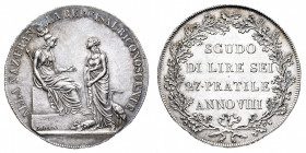 Repubblica Cisalpina (1797-1802)
Scudo da 6 Lire Anno VIII (1799-1800) - Zecca: Milano - Diritto: la Repubblica Cisalpina stante a sinistra ringrazia...