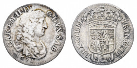 Carlo Emanuele II (1638-1675)
Con il titolo di Duca (1648-1675) - Lira nuova 1675 - Zecca: Torino - Diritto: busto del Duca a destra - Rovescio: stem...