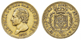 Carlo Felice (1821-1831)
40 Lire 1825 - Zecca: Genova - Diritto: effigie del Re a sinistra - Rovescio: stemma completo di Casa Savoia coronato e circ...