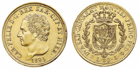 Carlo Felice (1821-1831)
80 Lire 1825 - Zecca: Genova - Diritto: effigie del Re a sinistra - Rovescio: stemma completo di Casa Savoia coronato e circ...