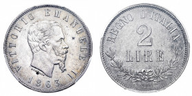 Vittorio Emanuele II (1861-1878)
2 Lire Valore 1863 PCGS MS 63 - Diritto: effigie del Re a destra - Rovescio: valore su due righe orizzontali con all...
