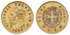 Vittorio Emanuele II (1861-1878)
5 Lire 1865 - Zecca: Torino - Diritto: effigie del Re a sinistra - Rovescio: stemma di Casa Savoia coronato e circon...