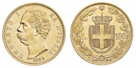 Umberto I (1878-1900)
100 Lire 1883 - Zecca: Roma - Diritto: effigie del Re a sinistra - Rovescio: stemma di Casa Savoia coronato e circondato dal Co...