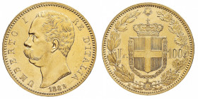 Umberto I (1878-1900)
100 Lire 1883 NGC AU %( - Zecca: Roma - Diritto: effigie del Re a sinistra - Rovescio: stemma di Casa Savoia coronato e circond...