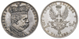 Umberto I (1878-1900)
Colonie - Eritrea - Tallero da 5 Lire 1891 NGC MS 63+ - Zecca: Roma - Diritto: effigie coronata del Re a destra - Rovescio: aqu...