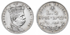Umberto I (1878-1900)
Colonie - Eritrea - 2 Lire 1896 - Zecca: Roma - Diritto: effigie coronata del Re a destra - Rovescio: valore e legenda trilingu...