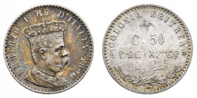 Umberto I (1878-1900)
Colonie - Eritrea - 50 Centesimi 1890 - Zecca: Milano - Diritto: effigie coronata del Re a destra - Rovescio: valore e legenda ...