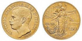 Vittorio Emanuele III (1900-1946)
50 Lire Cinquantenario 1911 NGC MS 62 - Zecca: Roma - Diritto: effigie del Re a sinistra - Rovescio: allegoria dell...
