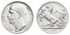 Vittorio Emanuele III (1900-1946)
10 Lire Biga 1929 due rosette - Zecca: Roma - Diritto: effigie del Re a sinistra - Rovescio: allegoria dell'Italia ...