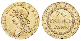 Repubblica Subalpina (1800-1802)
20 Franchi Anno 10° - Zecca: Torino - Diritto: effigie muliebre elmata a sinistra, allegoria della Repubblica - Rove...