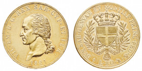 Vittorio Emanuele I (1802-1821)
80 Lire 1821 NGC AU 58 - Zecca: Torino - Diritto: effigie del Re a destra - Rovescio: stemma completo di Casa Savoia ...