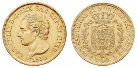 Carlo Felice (1821-1831)
80 Lire 1830 - Zecca: Genova - Diritto: effigie del Re a sinistra - Rovescio: stemma completo di Casa Savoia coronato e circ...