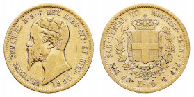 Vittorio Emanuele II (1849-1861)
10 Lire 1850 - Zecca: Torino - Diritto: effigie del Re a sinistra - Rovescio: stemma di Casa Savoia coronato e circo...