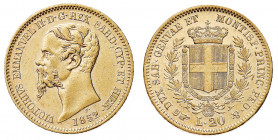 Vittorio Emanuele II (1849-1861)
20 Lire 1852 - Zecca: Torino - Diritto: effigie del Re a sinistra - Rovescio: stemma di Casa Savoia coronato e circo...