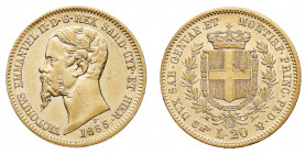 Vittorio Emanuele II (1849-1861)
20 Lire 1855 - Zecca: Torino - Diritto: effigie del Re a sinistra - Rovescio: stemma di Casa Savoia coronato e circo...