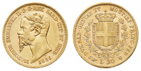 Vittorio Emanuele II (1849-1861)
20 Lire 1856 - Zecca: Torino - Diritto: effigie del Re a sinistra - Rovescio: stemma di Casa Savoia coronato e circo...