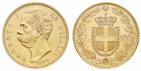 Umberto I (1878-1900)
100 Lire 1880 NGC MS 60 - Zecca: Roma - Diritto: effigie del Re a sinistra - Rovescio: stemma di Casa Savoia coronato e circond...