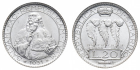Vecchia monetazione (1864-1938) - 20 Lire 1931 NGC MS 64 - Zecca: Roma - Diritto: tre torri piumate - Rovescio: San Marino stante di fronte - Non comu...