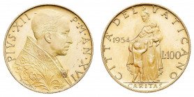 Pio XII (1939-1958) - 100 Lire 1954 - Zecca: Roma - Diritto: busto del Papa a destra - Rovescio: figura della Carità stante di fronte a due bambini - ...