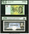 Australia Reserve Bank 2 Dollars; 5 Pounds ND (1976); ND (1960-65) Pick 43b2; 35a Two Examples PCGS Superb Gem New 67PPQ; PMG Choice About Unc 58. 

H...