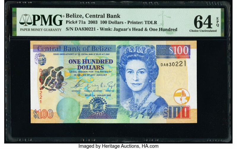 Belize Central Bank 100 Dollars 2003 Pick 71a PMG Choice Uncirculated 64 EPQ. 

...