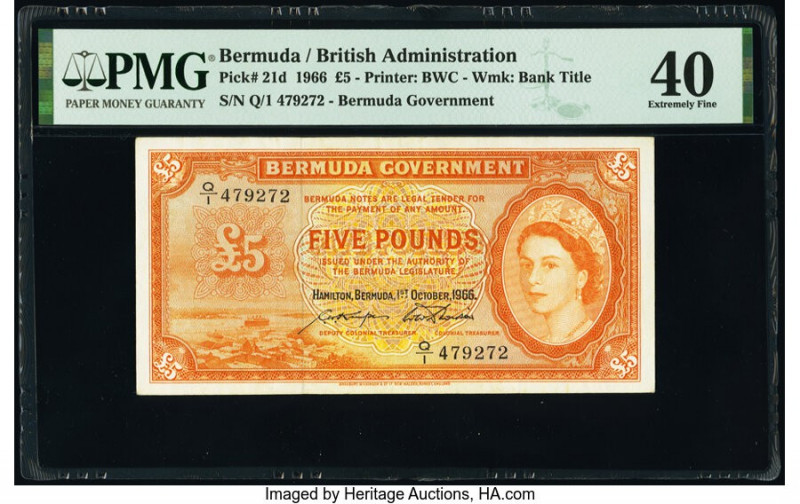 Bermuda Bermuda Government 5 Pounds 1.10.1966 Pick 21d PMG Extremely Fine 40. 

...