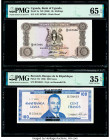 Burundi Banque de la Republique du Burundi 100 Francs ND (1966) Pick 17b PMG Choice Very Fine 35 EPQ; Uganda Bank of Uganda 10 Shillings ND (1966) Pic...