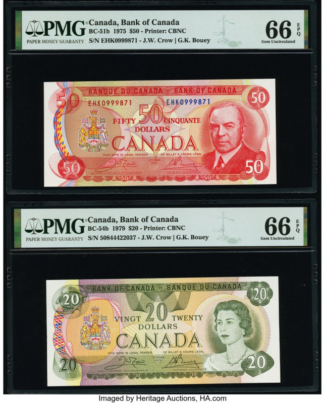Canada Bank of Canada $50; 20 1975; 1979 BC-51b; BC-54b Two Examples PMG Gem Unc...