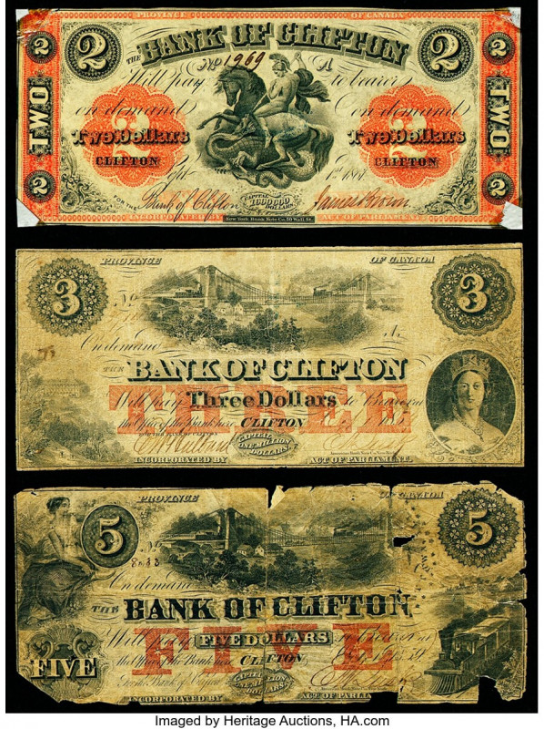 Canada Bank of Clifton Group of 3 Examples Good-Fine. Tape present on two exampl...