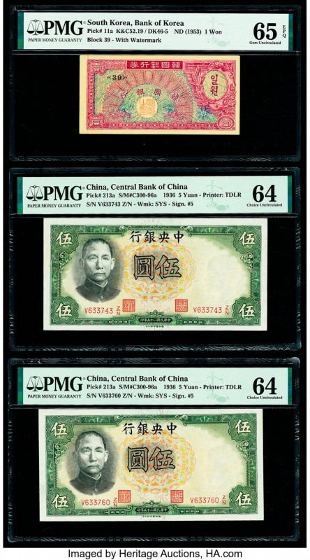 China and South Korea Group of 5 Graded Examples PMG Gem Uncirculated 65 EPQ (2)...