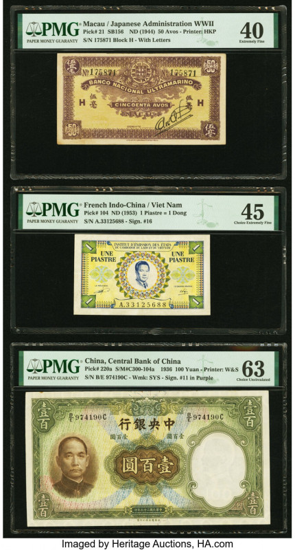 China, French Indochina and Macau Group Lot of 6 Graded Examples PMG Choice Unci...