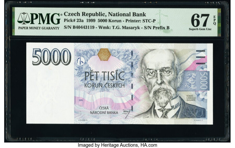 Czech Republic Czech National Bank 5000 Korun 1999 Pick 23a PMG Superb Gem Unc 6...