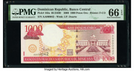 Low Serial Number 42 Dominican Republic Banco Central de la Republica Dominicana 1000 Pesos Oro 2000 Pick 163a PMG Gem Uncirculated 66 EPQ. 

HID09801...